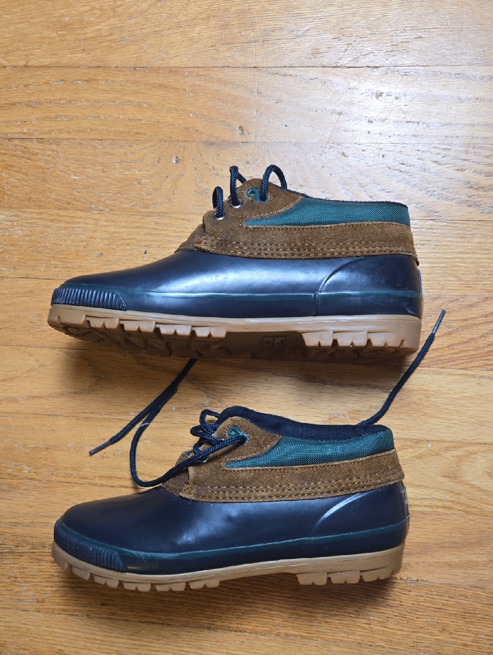 Vintage Bass Ontario navy blue/green/brown fleece insole short Duck rain boots